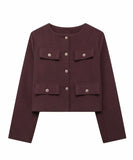 Fashionable Button Embellished Short Blazer Polyester