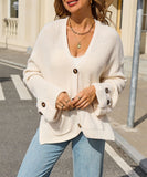 Classic Relaxed Cardigan With Pocket V Neck For Women