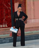 Slim-Fit Women Two Piece Suit With Embroidered Tie