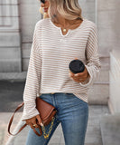 Striped Waffle Knit Top Stretch All Day Comfort Everyday