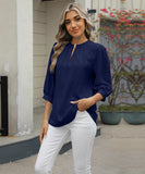 Chic Keyhole V-neck Seven-point Sleeved Loose Chiffon Top