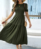 Casual Leaf-Sleeved Fitted Long Dress for Women in Multiple Colors