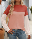 Round Neck Stretchy Strip Multicolor Long Sleeve T Shirt