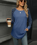 Striped Patchwork Crewneck Long Sleeve Tailcoat T Shirt