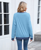 Color Block Ribbed Sweatshirt Round Neck Loose Long Sleeves