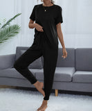 Chic Comfort Home Suit with Short-Sleeved Top and Slim Trousers
