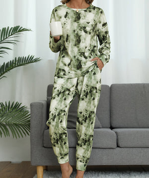 Large Size Tie-Dye Long Sleeve Home Wear Set for Comfort