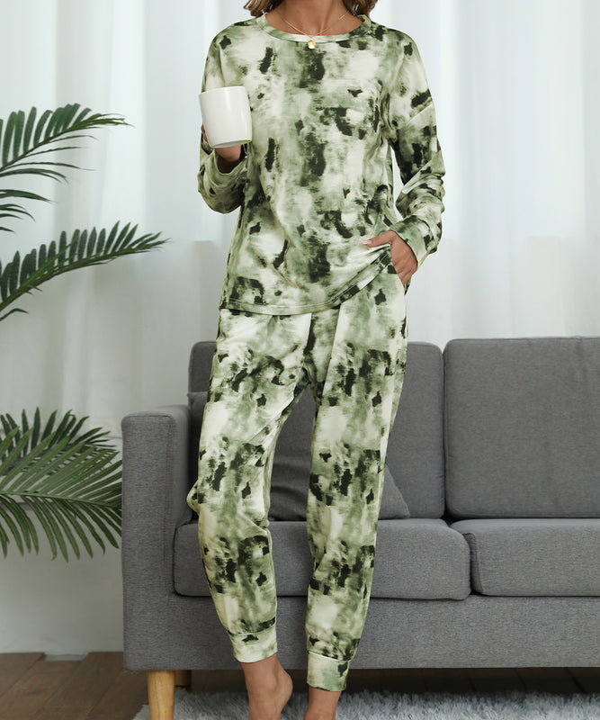 Large Size Tie-Dye Long Sleeve Home Wear Set for Comfort