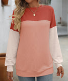 Round Neck Stretchy Strip Multicolor Long Sleeve T Shirt