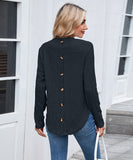 Casual Round Neck Long Sleeve Tee With Curved Hem Open Front