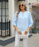 Chic Keyhole V-neck Seven-point Sleeved Loose Chiffon Top