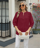Chic Keyhole V-neck Seven-point Sleeved Loose Chiffon Top