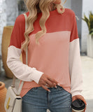 Round Neck Stretchy Strip Multicolor Long Sleeve T Shirt