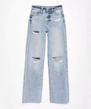 High-Waisted Fringed Jeans For Women Straight-Leg Blue