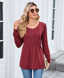 Solid Color Round Neck Striped Loose Long Sleeve T Shirt