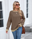 Color Block Ribbed Sweatshirt Round Neck Loose Long Sleeves