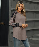 Striped Patchwork Crewneck Long Sleeve Tailcoat T Shirt