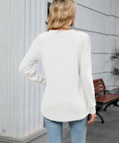 V Neck Striped Loose Long Sleeve T Shirt Nylon Elastane