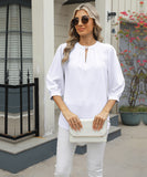 Chic Keyhole V-neck Seven-point Sleeved Loose Chiffon Top