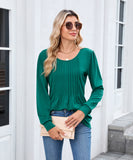 Solid Color Round Neck Striped Loose Long Sleeve T Shirt