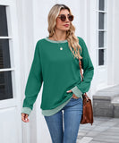 Color Block Ribbed Sweatshirt Round Neck Loose Long Sleeves