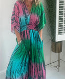 Vibrant Printed Elastic Waist Loose Fitted One-Piece Pants
