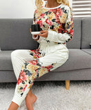 Large Size Floral Print Long Sleeve Home Wear Set for Comfort