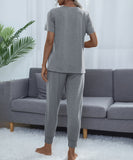 Chic Comfort Home Suit with Short-Sleeved Top and Slim Trousers