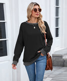 Color Block Ribbed Sweatshirt Round Neck Loose Long Sleeves