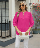 Chic Keyhole V-neck Seven-point Sleeved Loose Chiffon Top