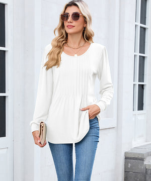 Solid Color Round Neck Striped Loose Long Sleeve T Shirt