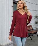 V Neck Striped Loose Long Sleeve T Shirt Nylon Elastane