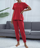 Chic Comfort Home Suit with Short-Sleeved Top and Slim Trousers