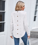 Casual Round Neck Long Sleeve Tee With Curved Hem Open Front