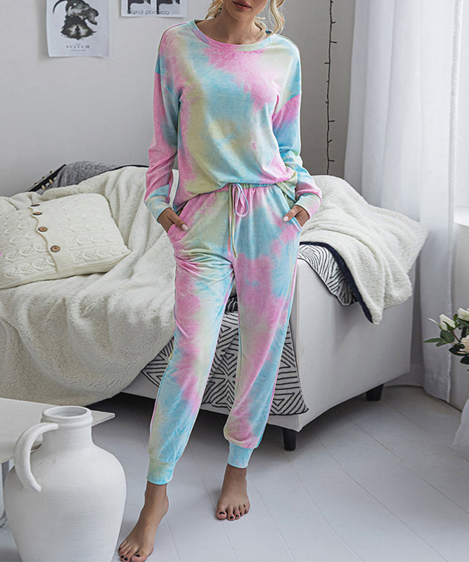 Large Size Tie-Dye Printed Long-Sleeved Home Wear Set