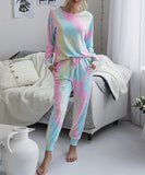 Large Size Tie-Dye Printed Long-Sleeved Home Wear Set