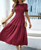 Casual Leaf-Sleeved Fitted Long Dress for Women in Multiple Colors