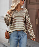 Striped Waffle Knit Top Stretch All Day Comfort Everyday
