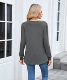 Solid Color Round Neck Striped Loose Long Sleeve T Shirt