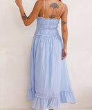 Lace Patchwork High-Waisted Halter Dress for Chic Elegance
