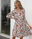 Floral Print V-Neck Casual Pullover Dress