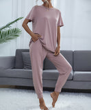 Chic Comfort Home Suit with Short-Sleeved Top and Slim Trousers
