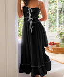 Lace Patchwork High-Waisted Halter Dress for Chic Elegance