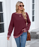 Color Block Ribbed Sweatshirt Round Neck Loose Long Sleeves