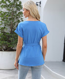 Chic Ruffled Round Neck Short-Sleeved Top in Trendy Colors