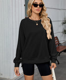 Solid Color Wavy Round Neck Long Sleeve Loose Fitting Shirt