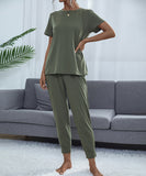 Chic Comfort Home Suit with Short-Sleeved Top and Slim Trousers