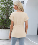 Chic Ruffled Round Neck Short-Sleeved Top in Trendy Colors