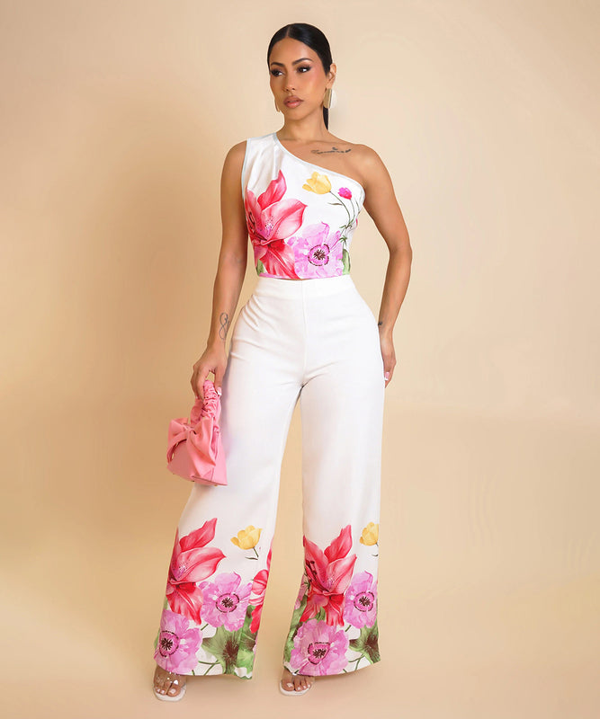 Relaxed Off Shoulder Two Piece Set With Wide Leg Pants
