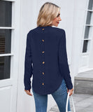 Casual Round Neck Long Sleeve Tee With Curved Hem Open Front